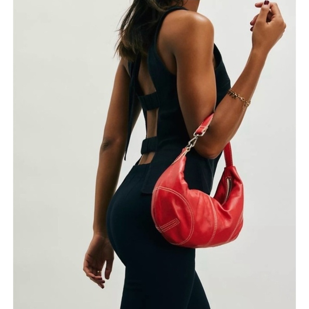 Free People Red Slouchy Bag  Sling Crescent Y2K Soft Leather